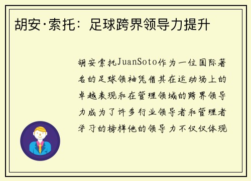 胡安·索托：足球跨界领导力提升